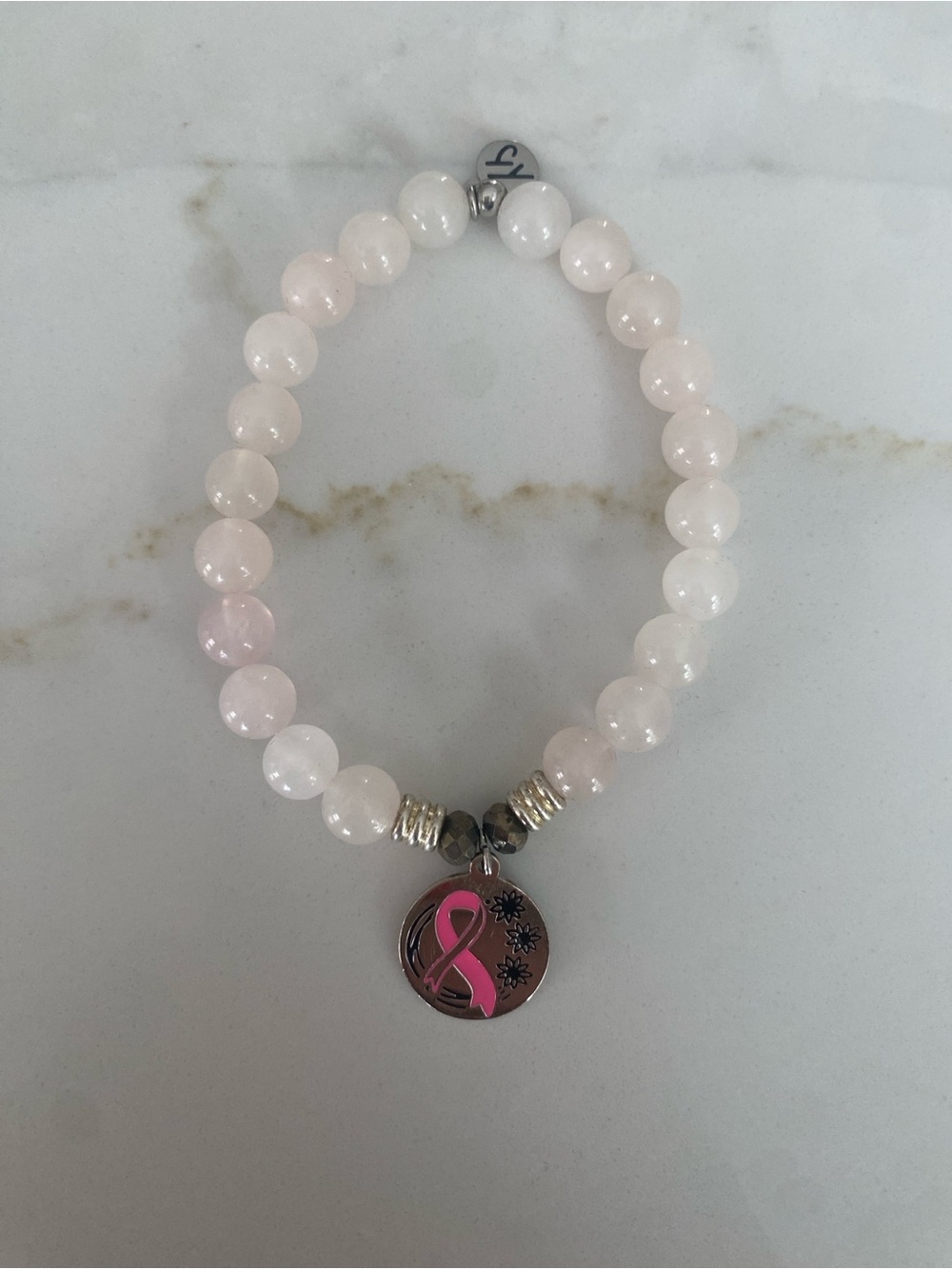 Rose Quartz Pink Beaded Bracelet with Pink Awareness Charm